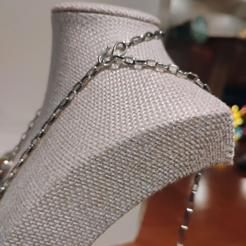 Turquoise Heart Stone Sterling Silver Lariat Necklace Butterfly Flower Southwest - Picture 8 of 12